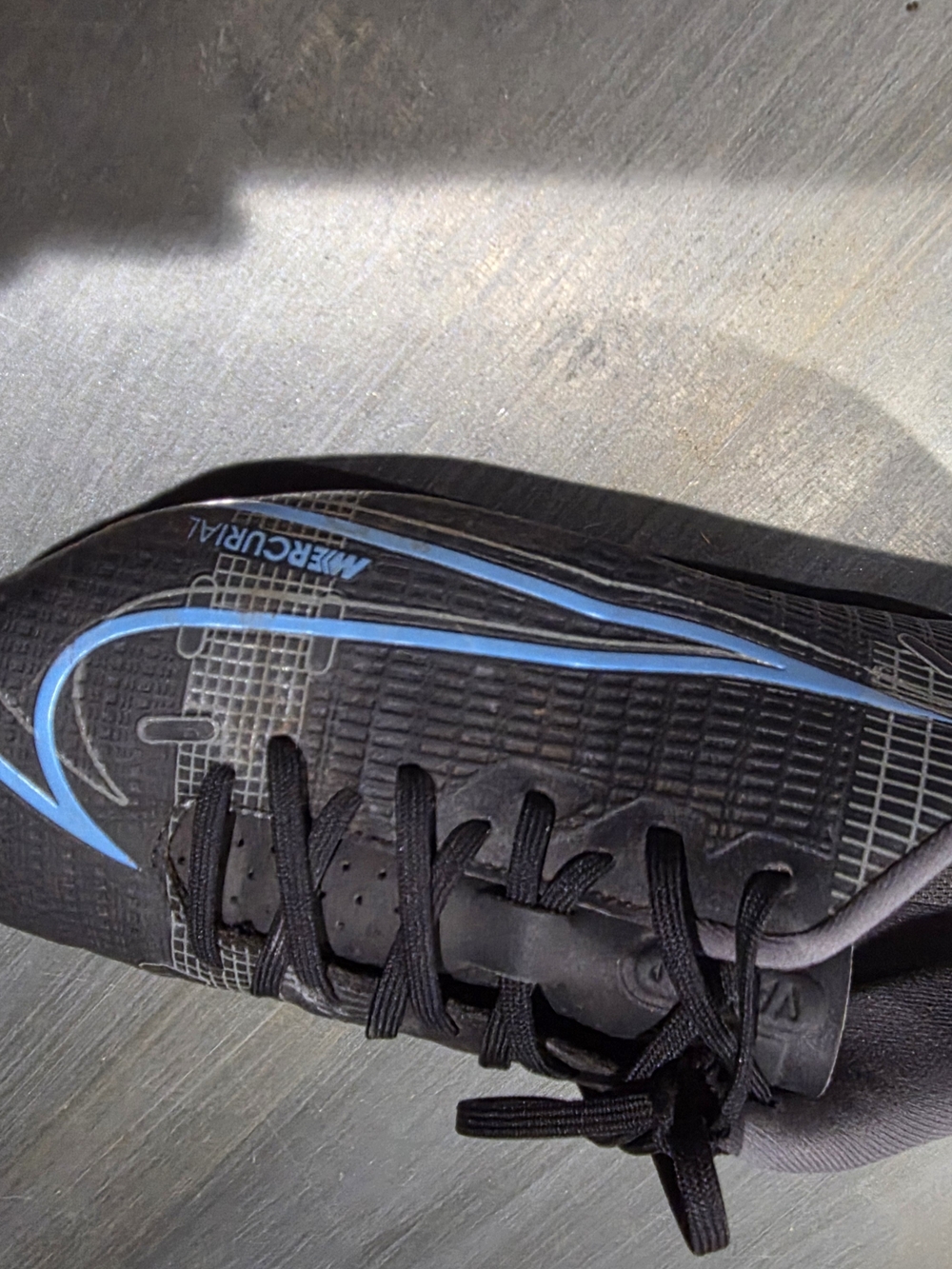 Youth Nike Black Athletic Soccer Cleats with Light Blue Swoosh